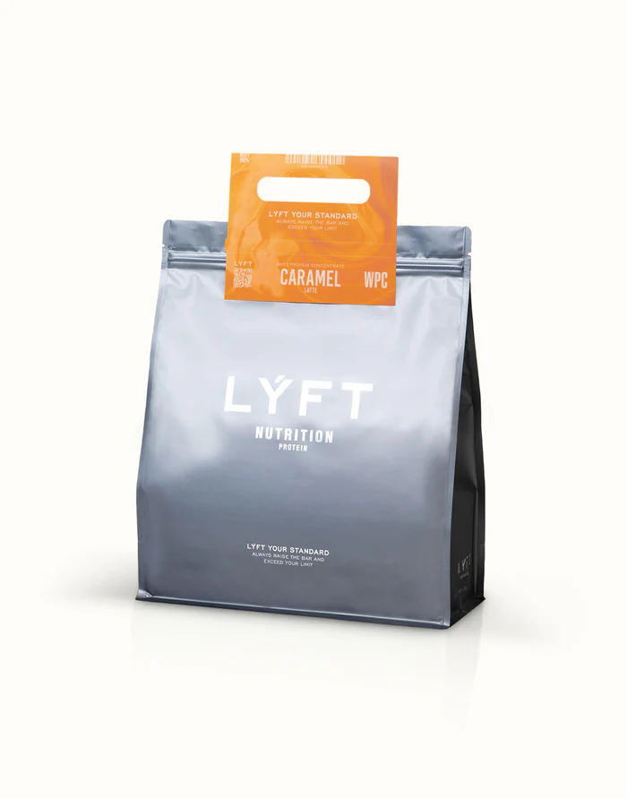 LYFTホエイプロテインキャラメルラテ味のパッケージ