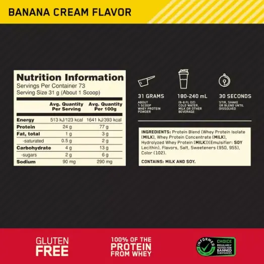 バナナクリーム味の栄養成分表示