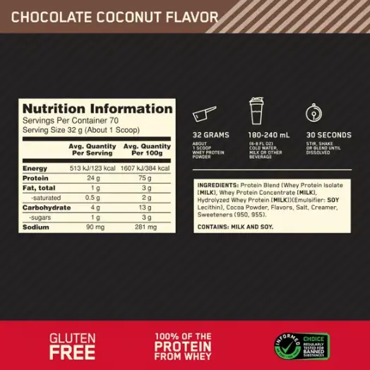 チョコレートココナッツ味の栄養成分表示