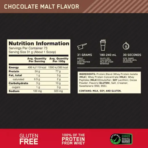 チョコレートモルト味の栄養成分表示