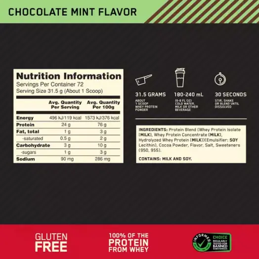 チョコレートミント味の栄養成分表示