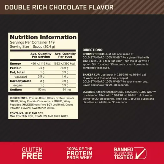 ダブルリッチチョコレート味の栄養成分表示