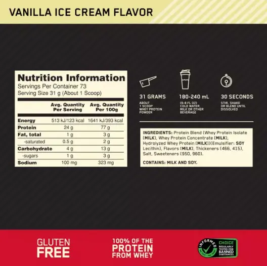 バニラアイスクリーム味の栄養成分表示